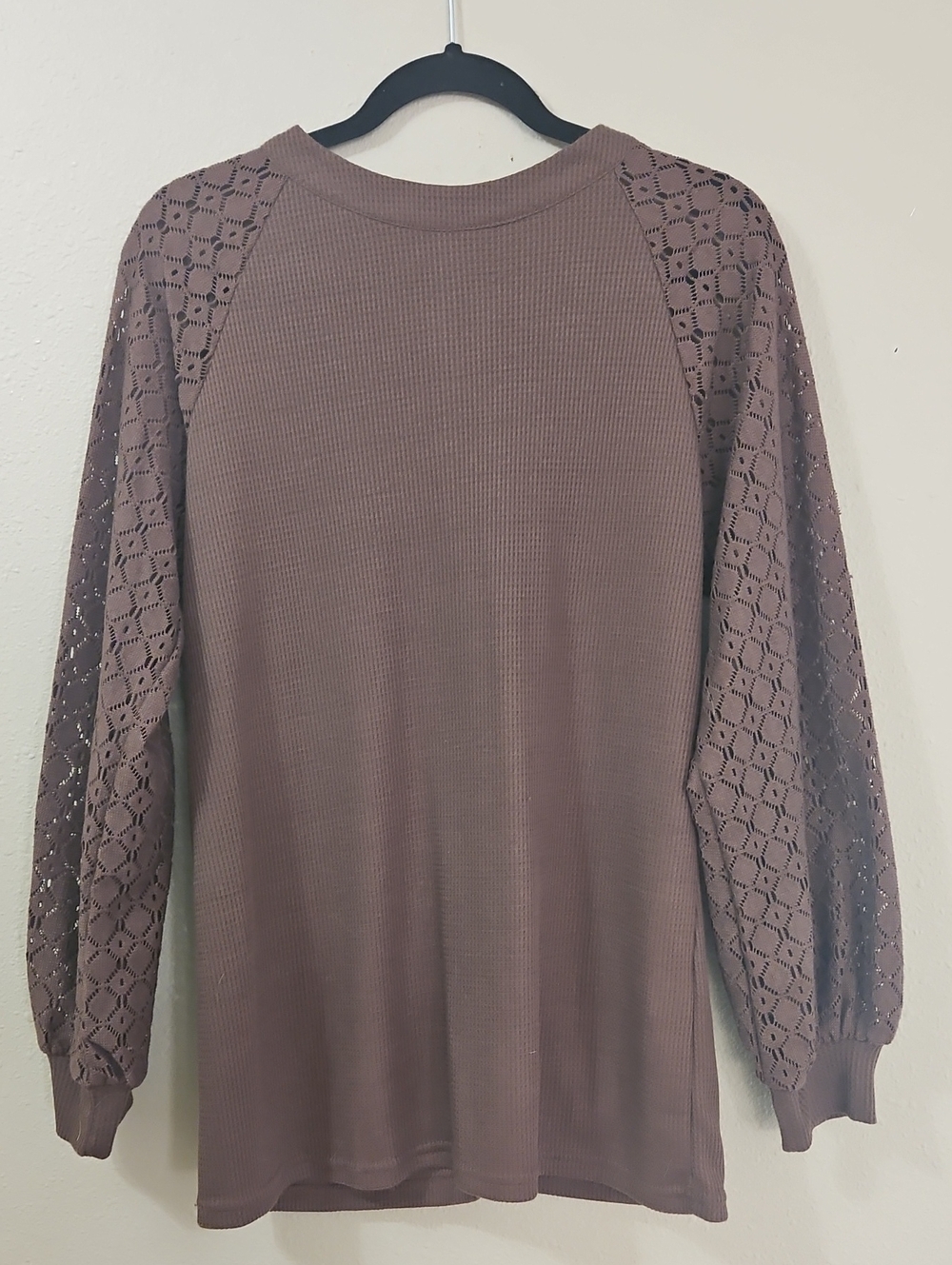 Brown Crochet-Sleeve Women's Blouse